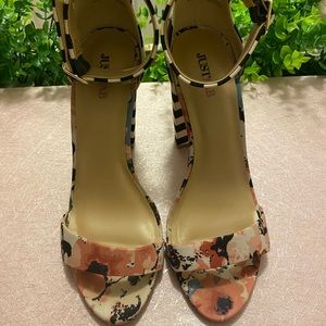 Just Fab Floral & Striped Block Heel Sandals